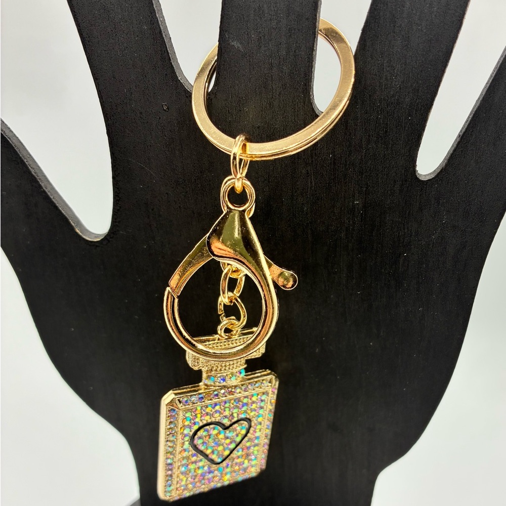 Gold Perfume Bottle Keychain with Rhinestones